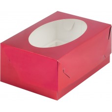 Коробка для капкейков на 6 шт с окном (красная) 235/160/100 мм (50 шт)
