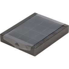 Коробка для конфет на 12 шт с пластиковой крышкой (черная) 190х150х30 мм (50 шт)