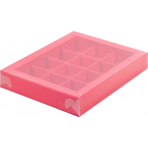 Коробка для конфет на 12 шт с пластиковой крышкой (красная) 190х150х30 мм (50 шт)