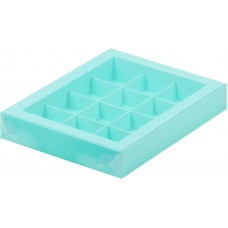 Коробка для конфет на 12 шт с пластиковой крышкой (тиффани) 190х150х30 мм (50 шт)