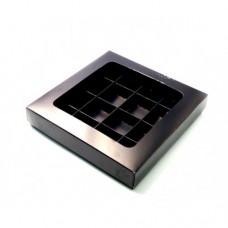 Коробка для конфет на 16 шт с пластиковой крышкой (черная) 200х200х30 мм (50 шт)