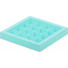 Коробка для конфет на 16шт с пластиковой крышкой (тиффани) 200/200/30мм (50 шт)