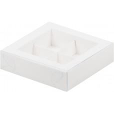Коробка для конфет на 4 шт с пластиковой крышкой (белая) 120х120х30 мм (50 шт)