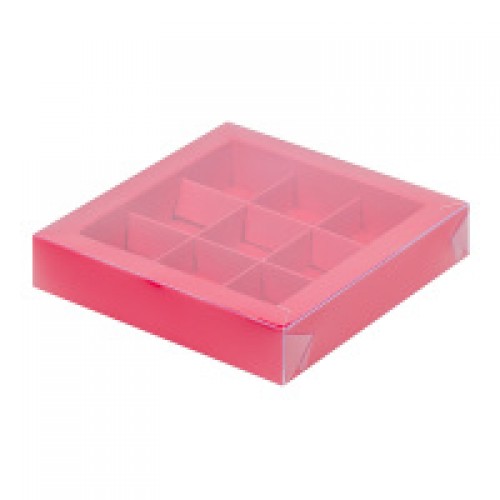 Коробка для конфет на 9 шт с пластиковой крышкой (красная) 155х155х30 мм (50 шт)