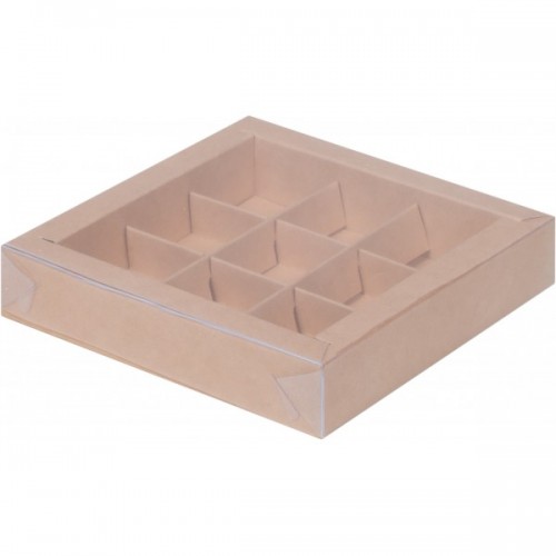 Коробка для конфет на 9 шт с пластиковой крышкой (золото) 155х155х30 мм (50 шт)