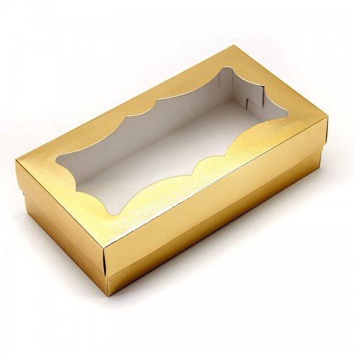 Коробка для макарон с фигурным окном (золото) 210х110х55 мм (50 шт)