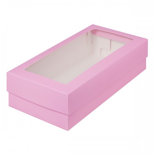 Коробка для макарон с окном (розовая) 210х110х55 мм (50 шт)