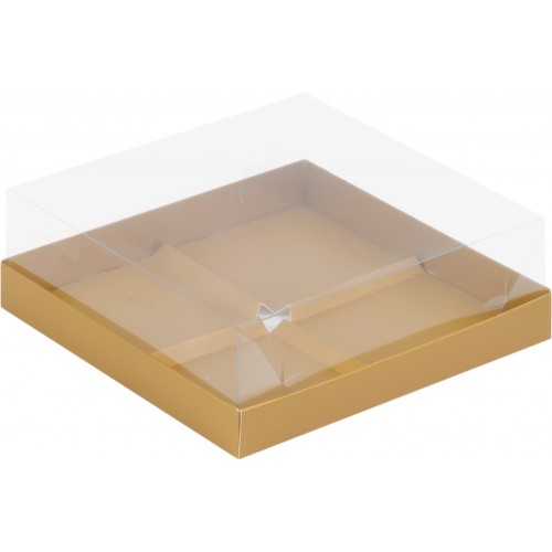 Коробка для пирожных с пластиковой крышкой (золото матовая) 170/170/60мм (50 шт)