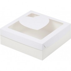 Коробка для зефира, тортов и пирожных с окном сердце (белая) 200/200/70мм (50 шт)