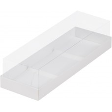 Коробка для пирожных с пластиковой крышкой (белая) 290х95х60 мм (50 шт)