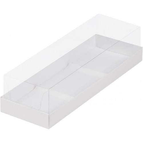 Коробка для пирожных с пластиковой крышкой (белая) 260х85х60 мм (50 шт)
