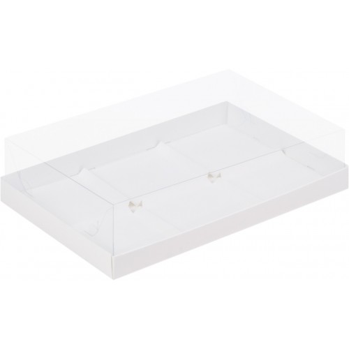 Коробка для пирожных с пластиковой крышкой (белая) 300х195х80 мм (50 шт)