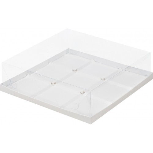 Коробка для пирожных с пластиковой крышкой (белая) 190х190х80 мм (50 шт)