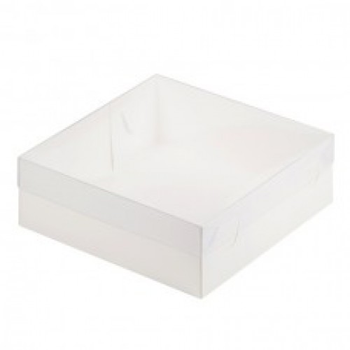Коробка для зефира и печенья ПРЕМИУМ с крышкой (белая) 200х200х70 мм (50 шт)