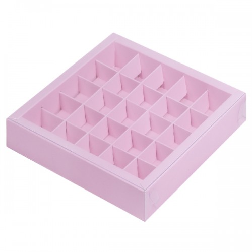 Коробка для конфет на 25 шт с крышкой (розовая) 245х245х30 мм (50 шт)