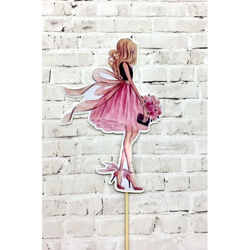 Топпер пластик "Девушка с цветами" 32,5х12 см (2 шт)