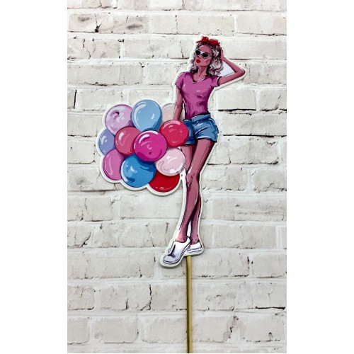 Топпер пластик "Девушка с шарами" 34,5х9 см (2 шт)