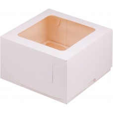 Коробка для капкейков на 4шт (с прямоугольным окном белая) 160/160/100 мм (50 шт)