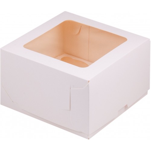 Коробка для капкейков на 4шт (с прямоугольным окном белая) 160/160/100 мм (50 шт)