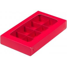 Коробка для конфет на 8 шт с вклеенным окном (красная матовая) 190х110х30 мм (50 шт)