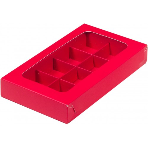 Коробка для конфет на 8 шт с вклеенным окном (красная матовая) 190х110х30 мм (50 шт)