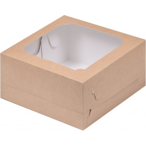 Коробка для бенто-торта с окном (крафт) 160х160х80 мм (50 шт)