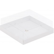 Коробка для пирожных с пластиковой крышкой (белая) 190х190х80 мм (50 шт)