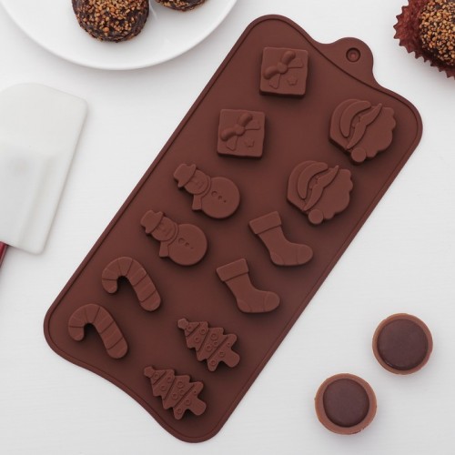 Форма для шоколада силикон "Новогодняя" 20,5х10,5 см (5 шт)