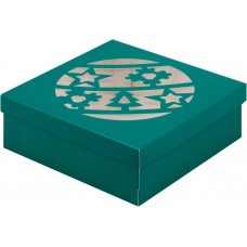 Коробка для зефира, тортов и пирожных с прозрачным окном (Новогодний шар зеленая) 200/200/70мм (50 шт)