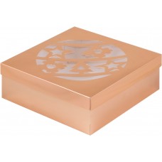 Коробка для зефира, тортов и пирожных с прозрачным окном (Новогодний шар золото) 200/200/70мм (50 шт)