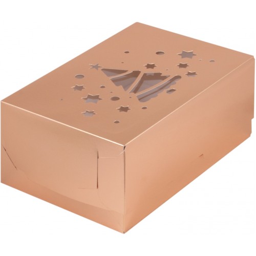 Коробка для капкейков на 6шт с окном (Елка золото) 235/160/100мм (50 шт)