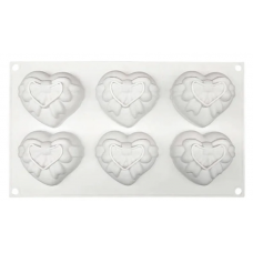 Форма для выпечки силикон "Сердце подарок" 6 ячеек 6х7 см (5 шт)