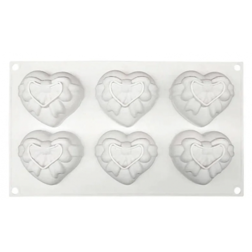 Форма для выпечки силикон "Сердце подарок" 6 ячеек 6х7 см (2 шт)