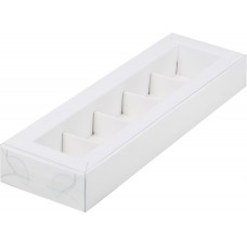Коробка для конфет на 5 шт с пластиковой крышкой (белая) 235х70х30 мм (50 шт)