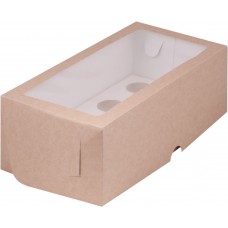 Коробка для капкейков на 8 шт с прямоугольным окном (крафт) 330х160х100 мм (50 шт)