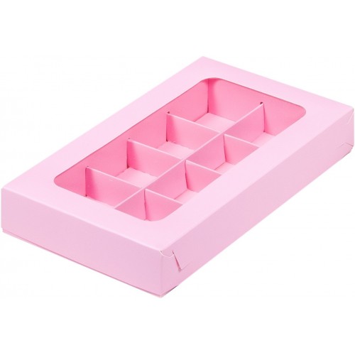 Коробка для конфет на 8 шт с вклеенным окном (розовая матовая) 190х110х30 мм (50 шт)