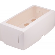 Коробка для капкейков на 8 шт с прямоугольным окном (белая) 330х160х100 мм (50 шт)