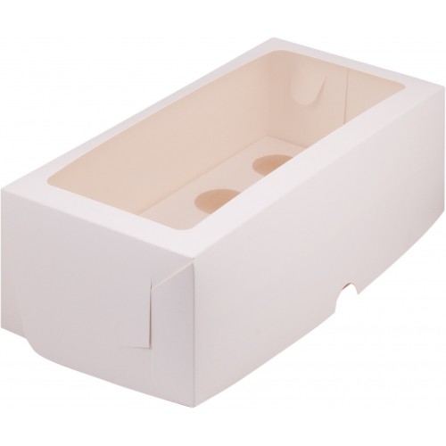 Коробка для капкейков на 8 шт с прямоугольным окном (белая) 330х160х100 мм (50 шт)