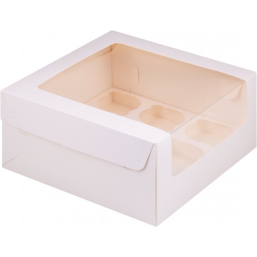Коробка для капкейков на 9 шт с увеличенным окном (белая) 235х235х110 мм (50 шт)