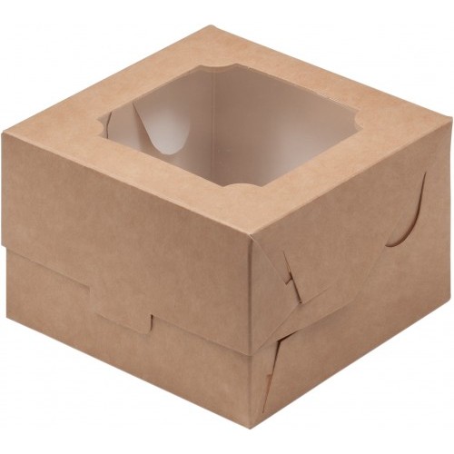Коробка для бенто-торта 120х120х80 мм (с окном) крафт (50 шт)