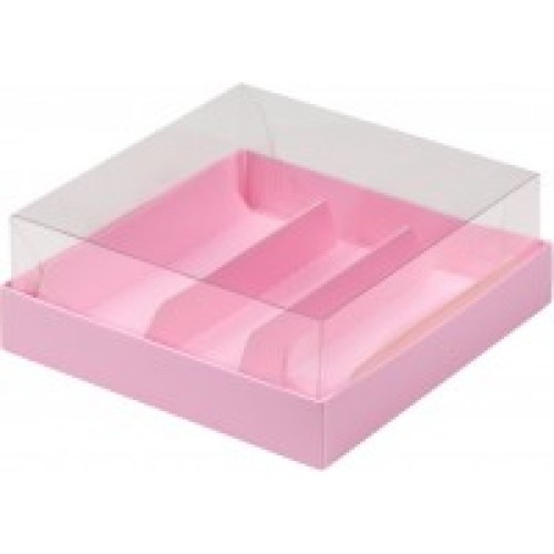Коробка для эклеров с прозрачным куполом на 3шт (розовая) 135/130/50 мм (50 шт)