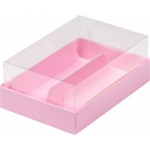 Коробка для эклеров с прозрачным куполом на 2шт (розовая) 135/90/50мм (50 шт)