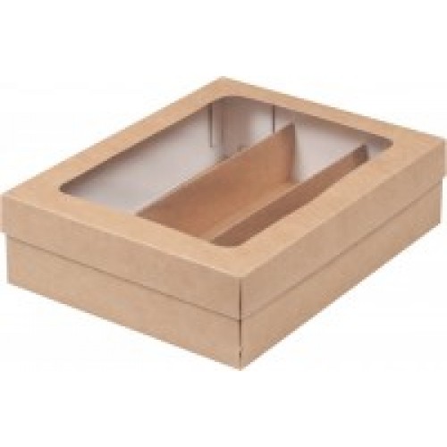 Коробка для макарон с окном и ложементом на 3шт (крафт) 210/165/55мм (50 шт)