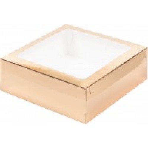 Коробка для зефира, тортов и пирожных со съемной крышкой (золото) 200/200/70 мм (50 шт)