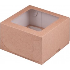 Коробка для капкейков на 4 шт с прямоугольным окном (крафт) 160х160х100 мм (50 шт)