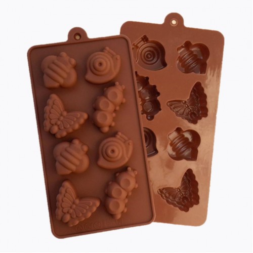 Форма для шоколада силикон "Бабочки и жуки" 10 ячеек 4х4 см (5 шт)