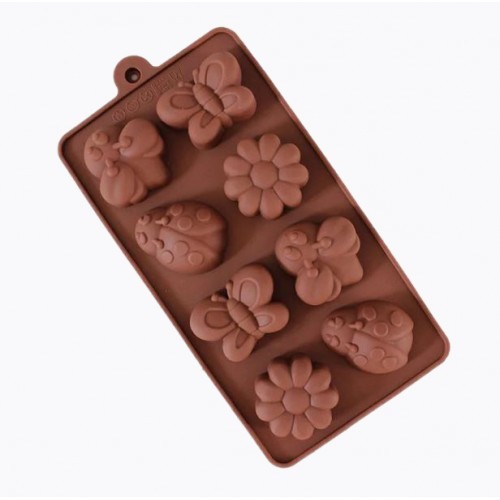 Форма для шоколада силикон "Ромашки, бабочки и жуки" 8 ячеек 4х4 см (5 шт)