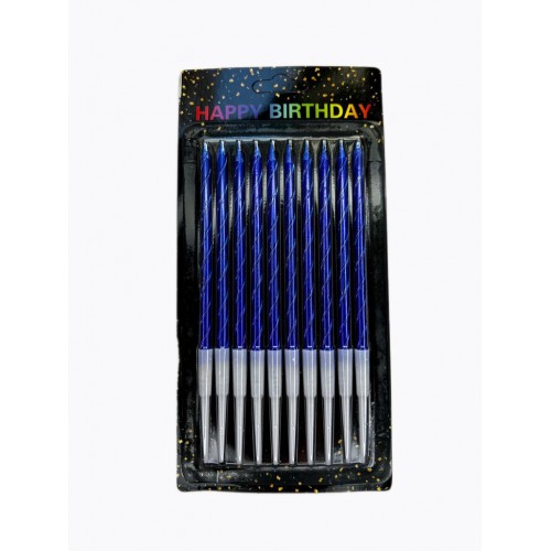 Свечи в торт "С днем рождения витые синие" 15 см (10шт) 4 шт