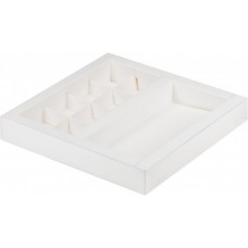 Коробка для конфет на 8 шт с вклеенным окном (белая) 200х200х30 мм + шоколад. плитки 160х80 мм (50 шт)