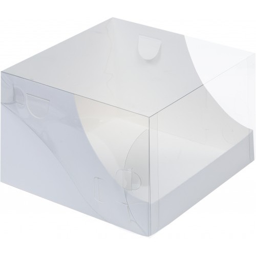 Коробка для торта с пластиковой крышкой (белая) 205/205/140 мм (50 шт)